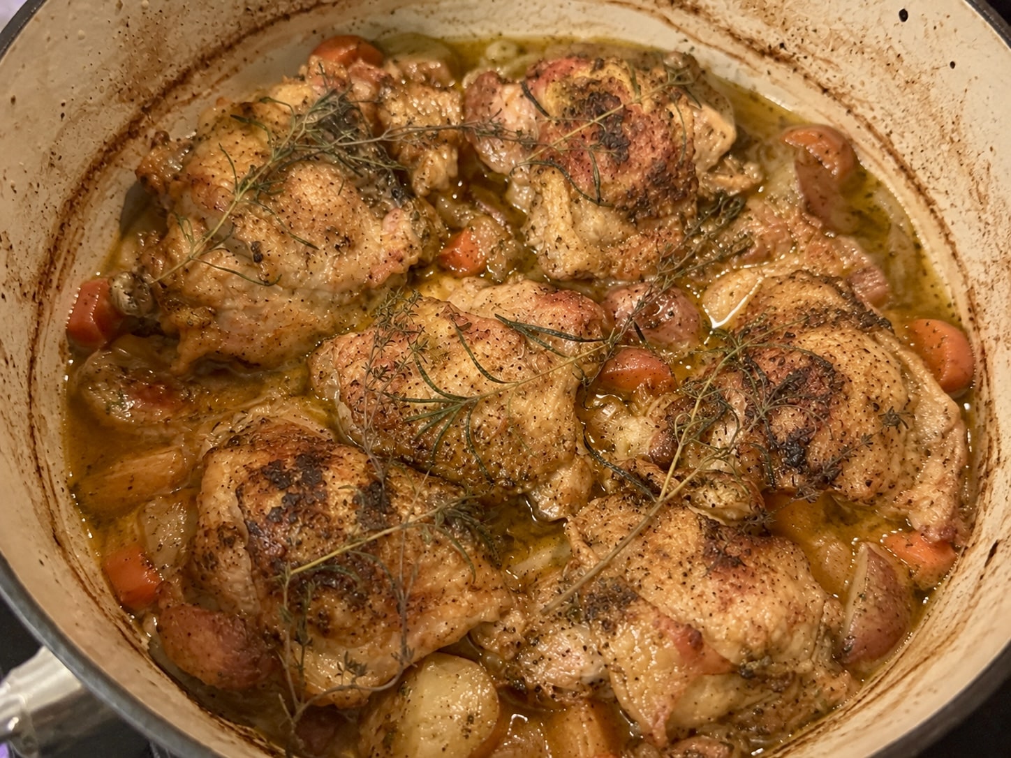 Creamy Rosemary Peppercorn Chicken with Potatoes & Carrots